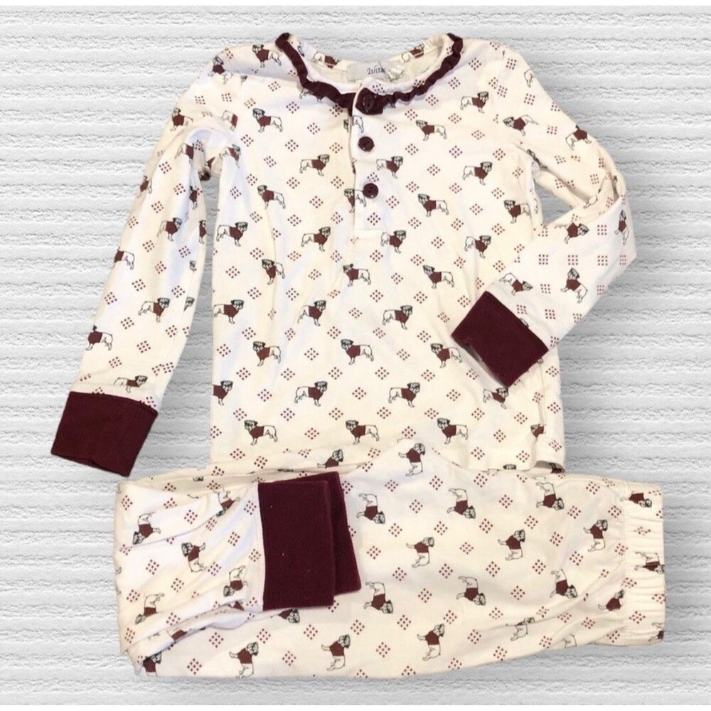 Ishtex Georgia Bulldogs Pajamas Set Kids 2T White Maroon Long Sleeve Dog Print